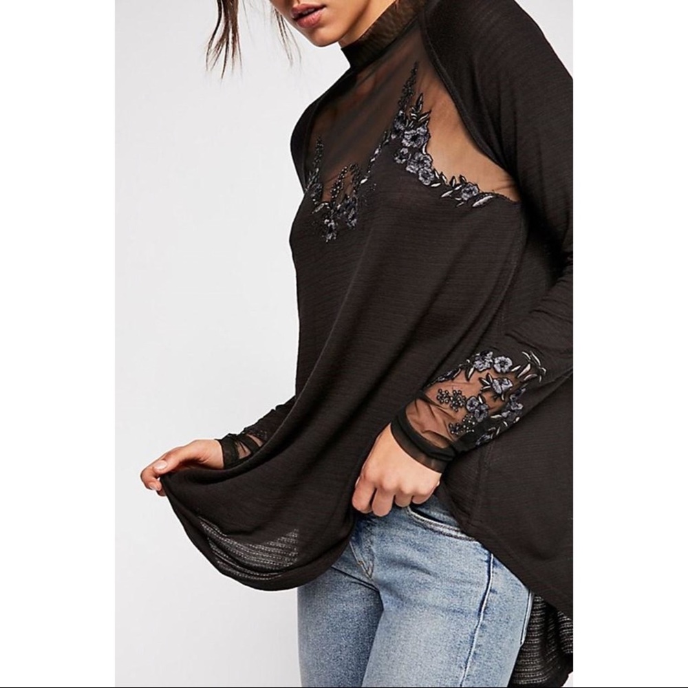 Free People Saheli Embroidered Mesh Top NWT